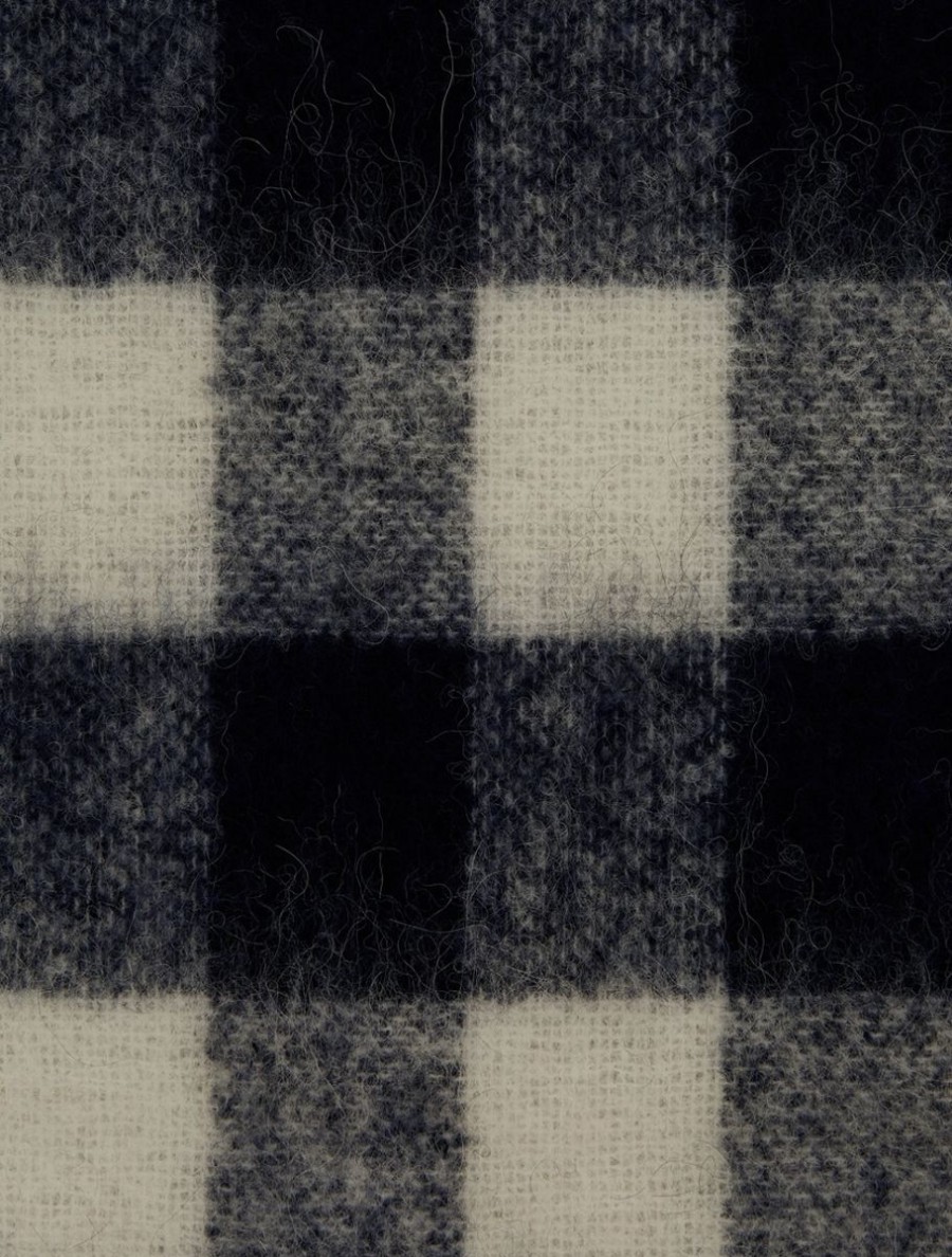 Wool-Blend Check Scarf Dark Navy Clearance