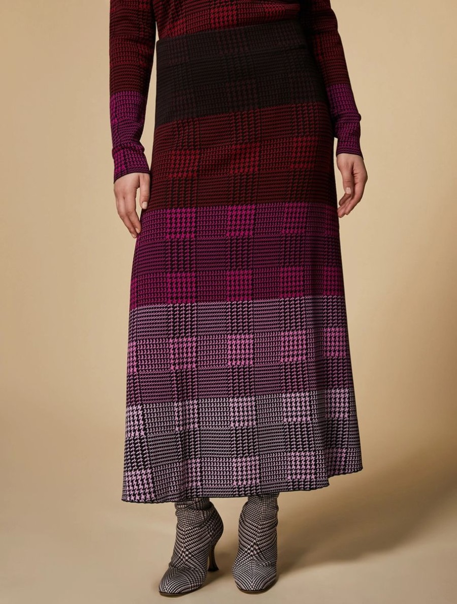 Prince Of Wales Check Knit Skirt Bordeaux Hot