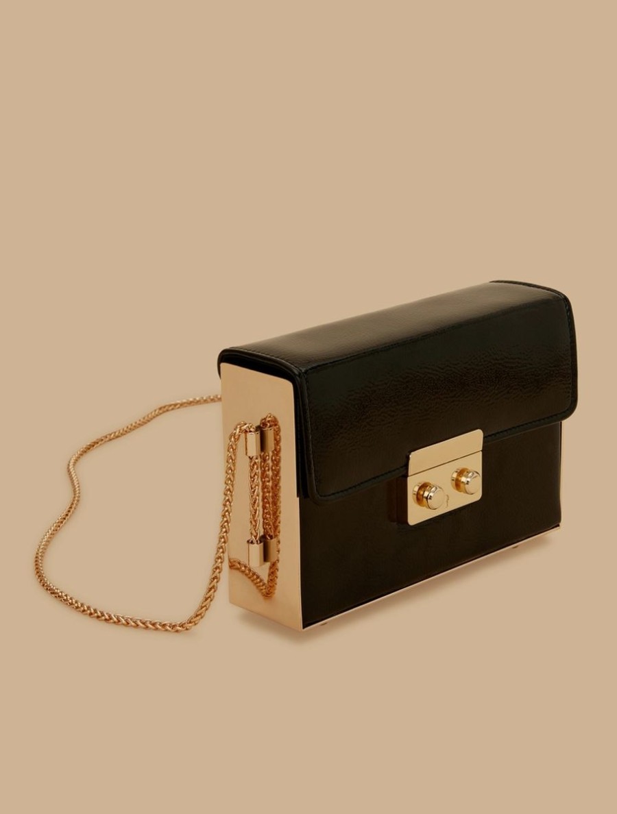 Patent Leather And Metal Clutch Black Online