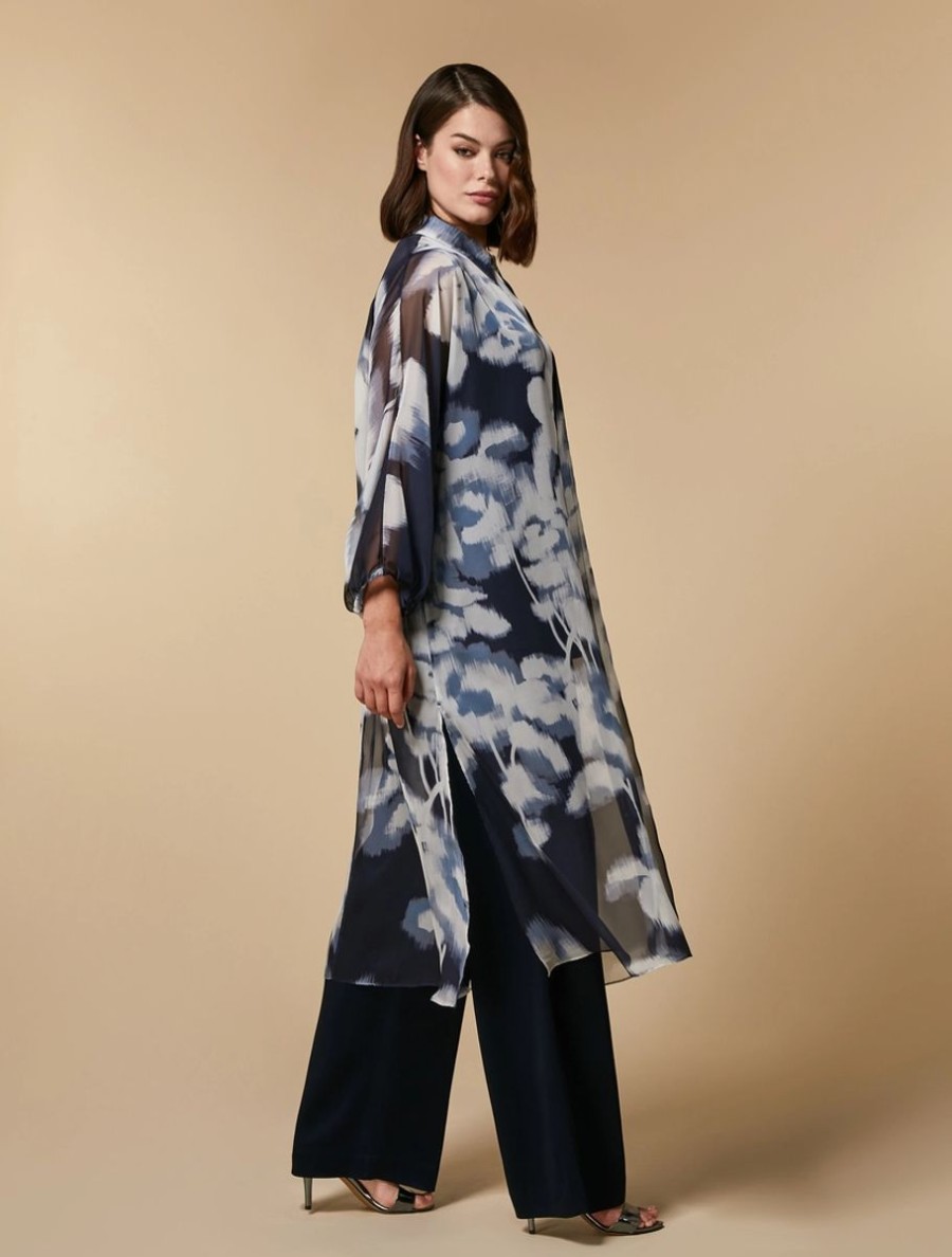 Printed Chiffon Duster Coat Dark Navy Online