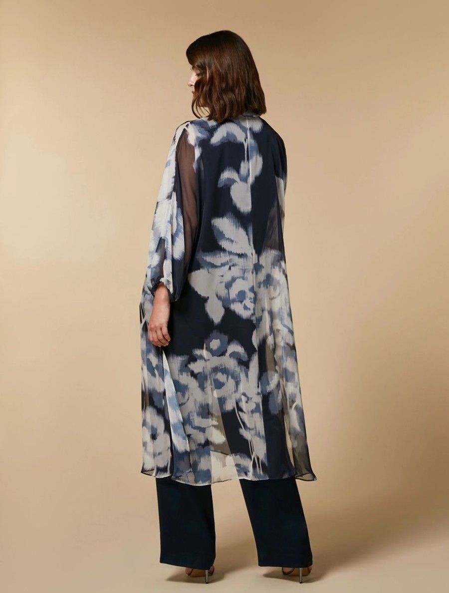 Printed Chiffon Duster Coat Dark Navy Online