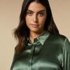 Silk Satin Shirt Olive Green New