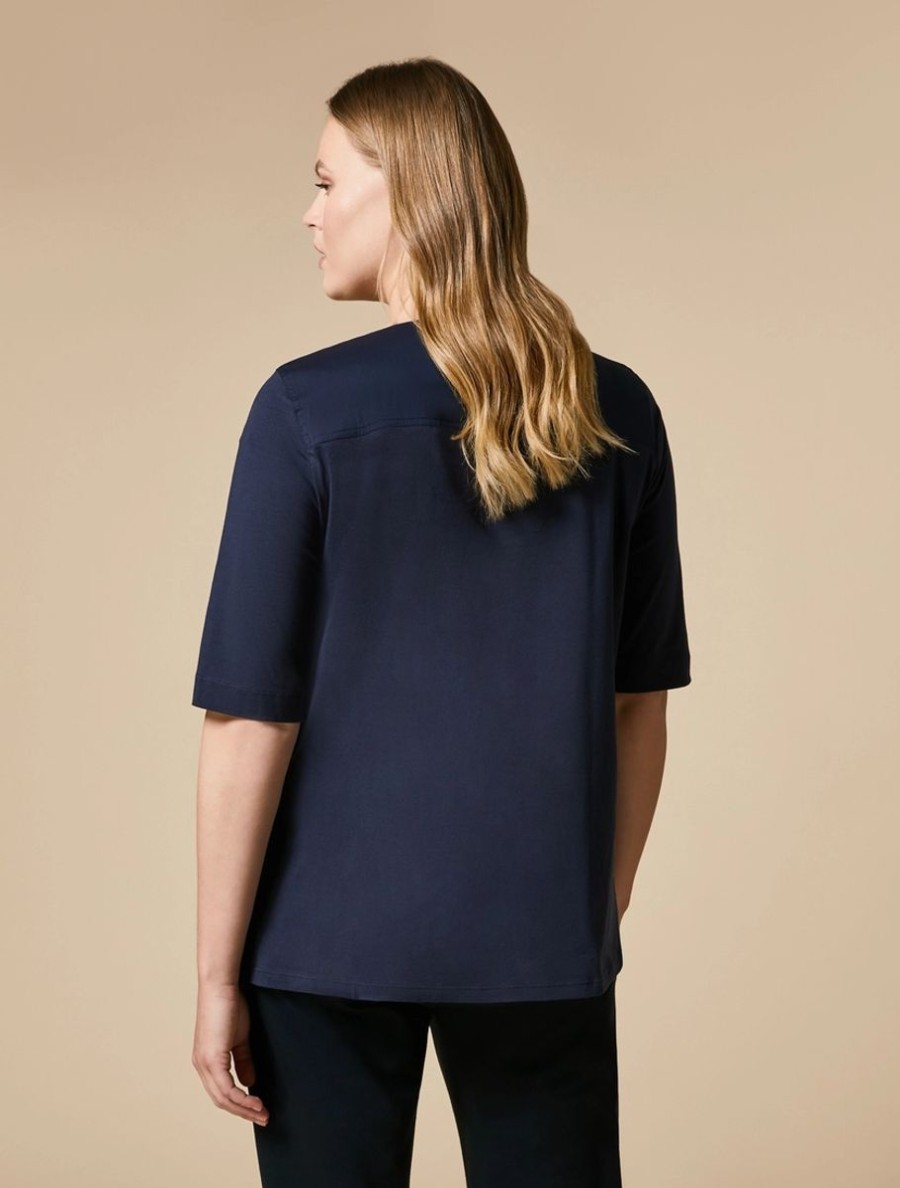 Jersey And Poplin T-Shirt Dark Navy New