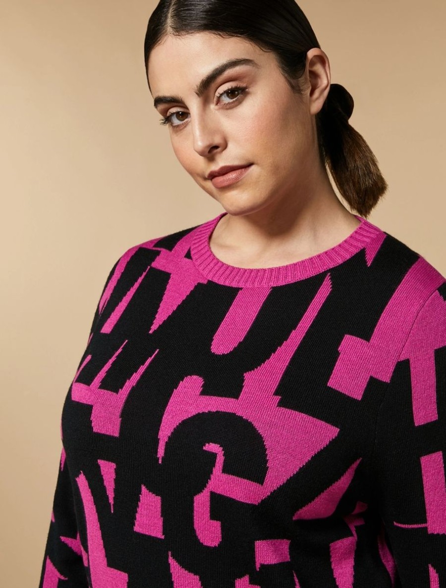 Jacquard Wool-Blend Sweater Fuchsia Wholesale