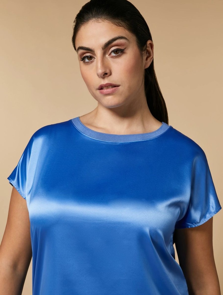 Satin And Crepe Jersey T-Shirt Ski Blue Best