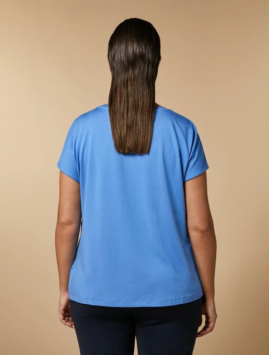 Satin And Crepe Jersey T-Shirt Ski Blue Best