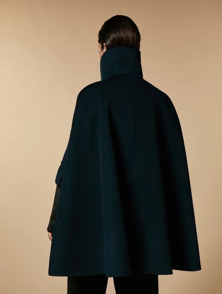 Double-Faced Pure Wool Cape Dark Green Clearance