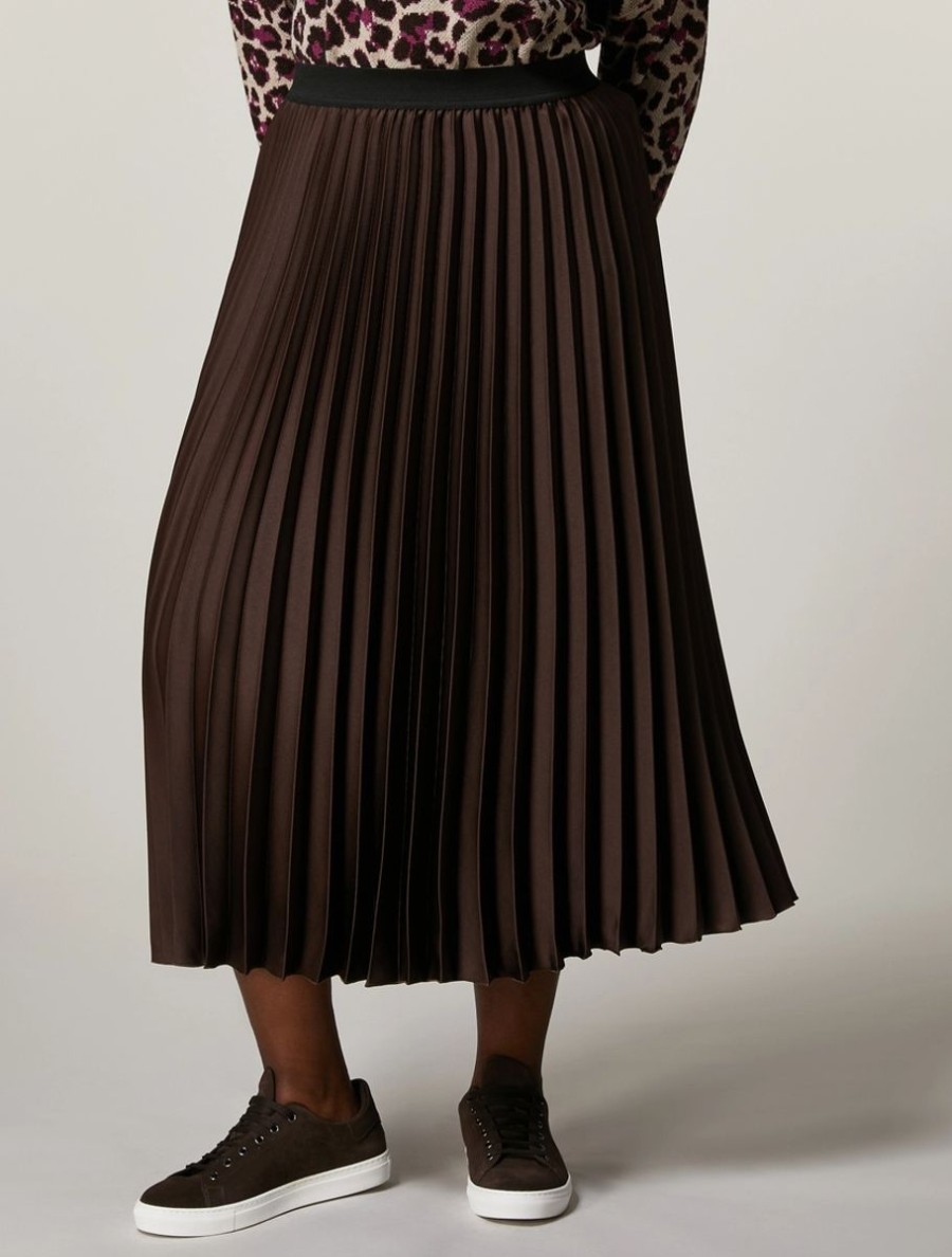 Pleated Satin Skirt Dark Brown Clearance