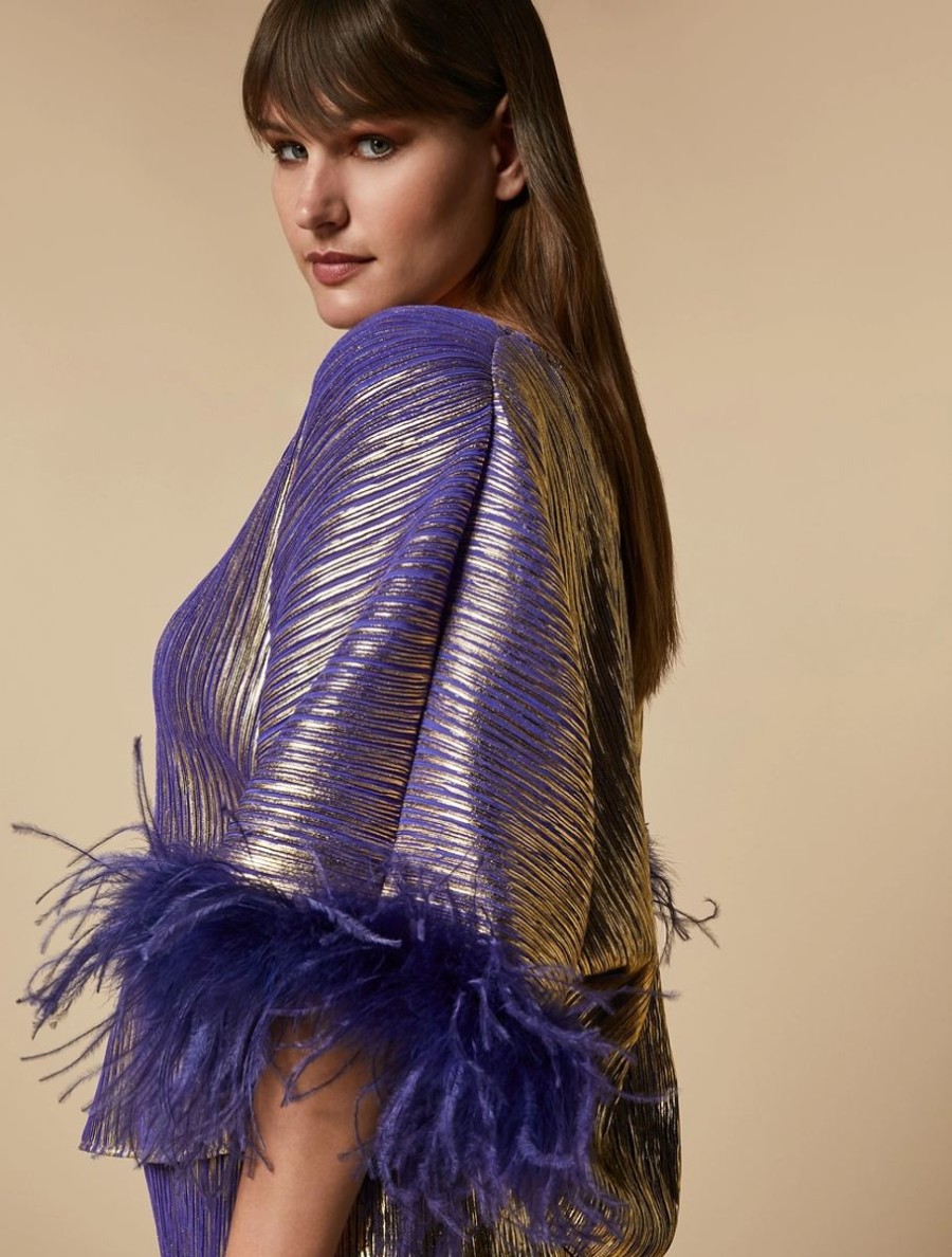 Metallic Top With Feathers Purple Clearance